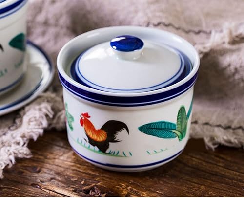 Miniatura 4 de 123Arts Azucarero de cerámica Gallo dibujado a mano Condimento Pot Tarro de almacenamiento de alimentos con tapa