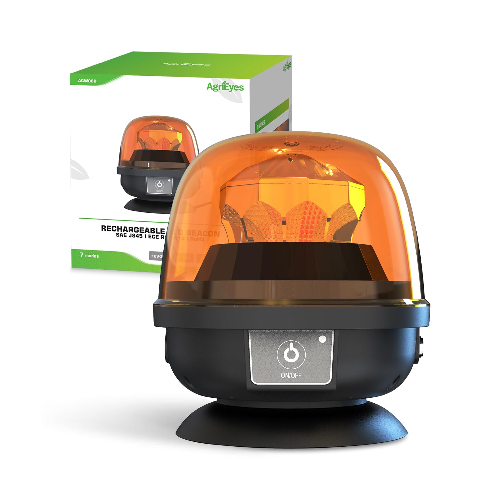 Agrieyes Magnet Rundumleuchte Akku, Klasse I Tragbare 12-24V Rotierende Warnlicht, Wiederaufladbare Amber Blitzlichter Stroboskoplichter für Fahrzeuge, Anhänger, LKW, Traktoren