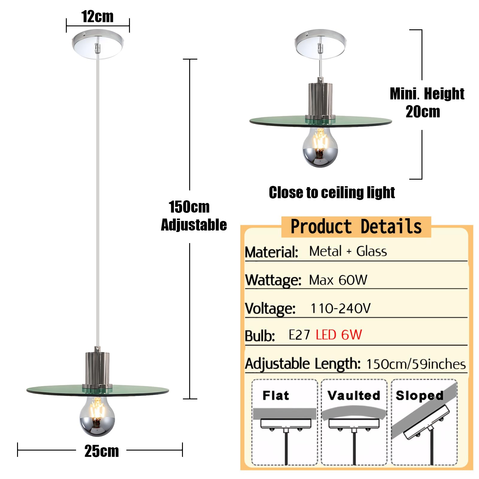 1 Flammig Pendelleuchte Esstisch, Minimalist Hängelampe aus Rund Glas-Scheibe in Grün & Metall in Chrom E27 LED Hängeleuchte für Küche Esszimmer Schlafzimmer & Wohnzimmer
