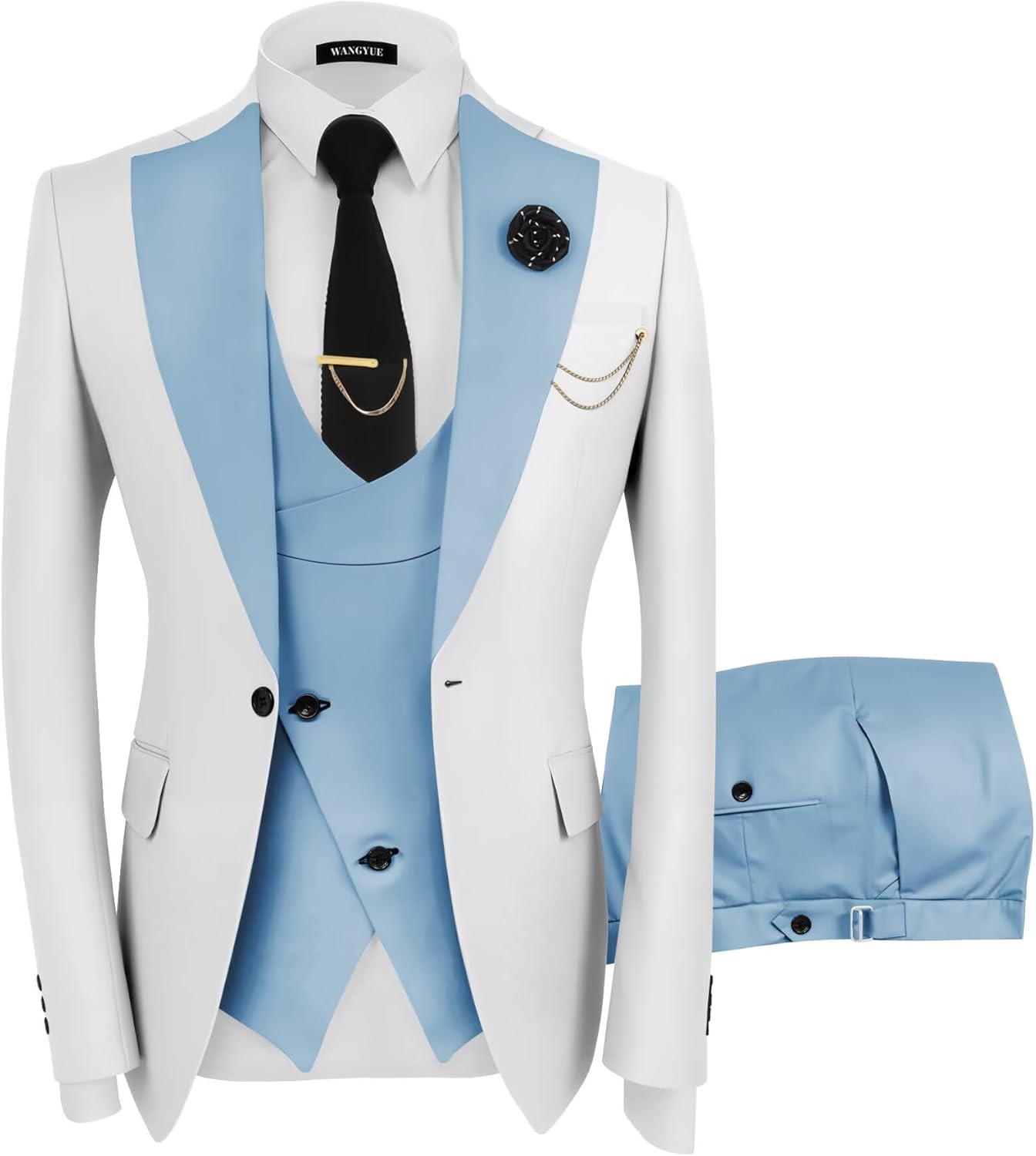 Wangyue Mens Suits 3 Piece Slim Fit Suit for Men Wedding Double Breasted Prom Tuxedo for Men Formal Dinner Party Suit