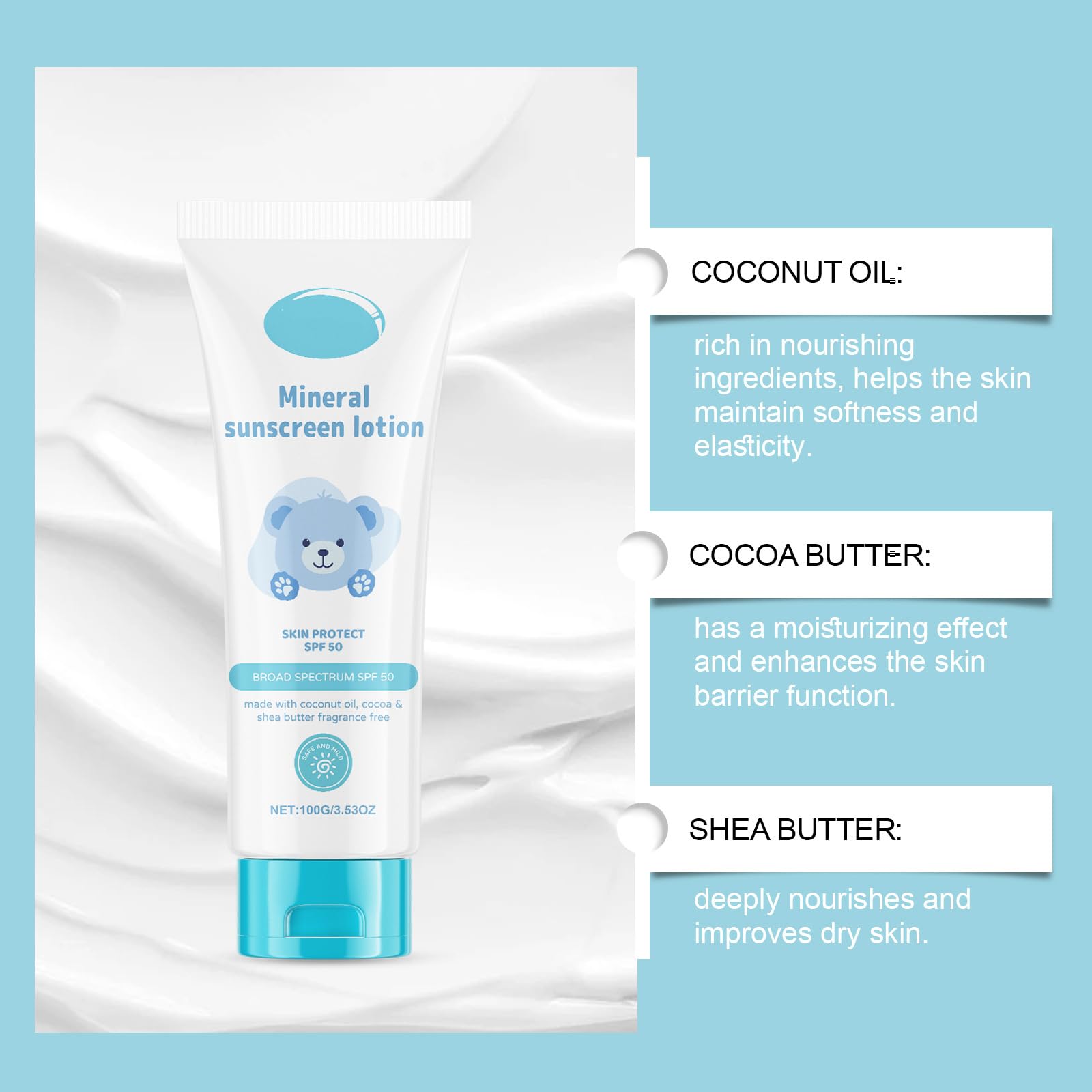 Mineral Sunscreen Lotion SPF 50 for Sensitive Skin, Broad Spectrum Sunblock Cream with Natural Ingredients - Image 2