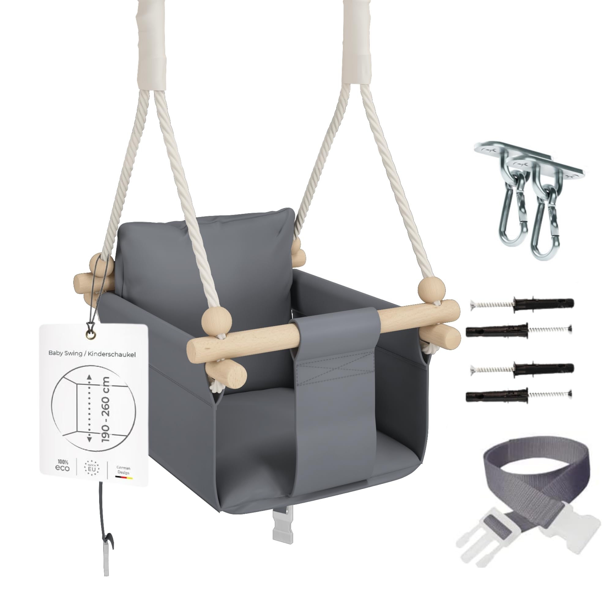 MAMOI® Wooden baby swing seat for toddlers, Indoor toddler swings chair from birth, Kids baby bouncer for garden, Child rocker swing set from 8 months