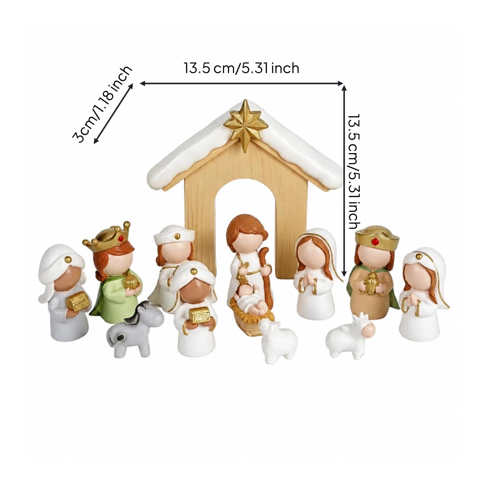 12 Pezzi Presepe in Resina Multicolore | Natalizio, Capanna Del Presepe, per Mensola, Caminetto, Collezionisti, Bianco