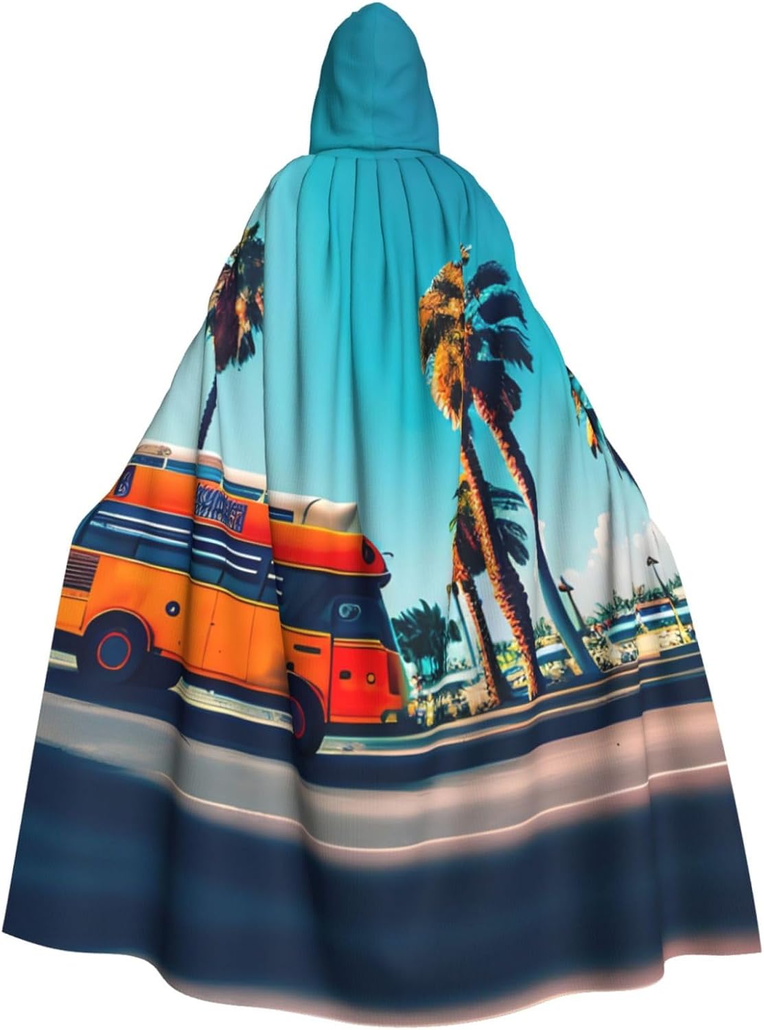 SSIMOO Colorful Bus Palm Tree 1 Eye-Catching Cosplay Costume Cape for Women - Unisex Vampire Cloak for Halloween.