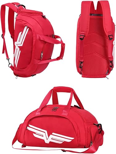 FIORETTO Bolsa de deporte para hombre con bolsillo húmedo y compartimento para zapatos, ideal para viajes, gimnasio, deportes, natación, B-rojo y