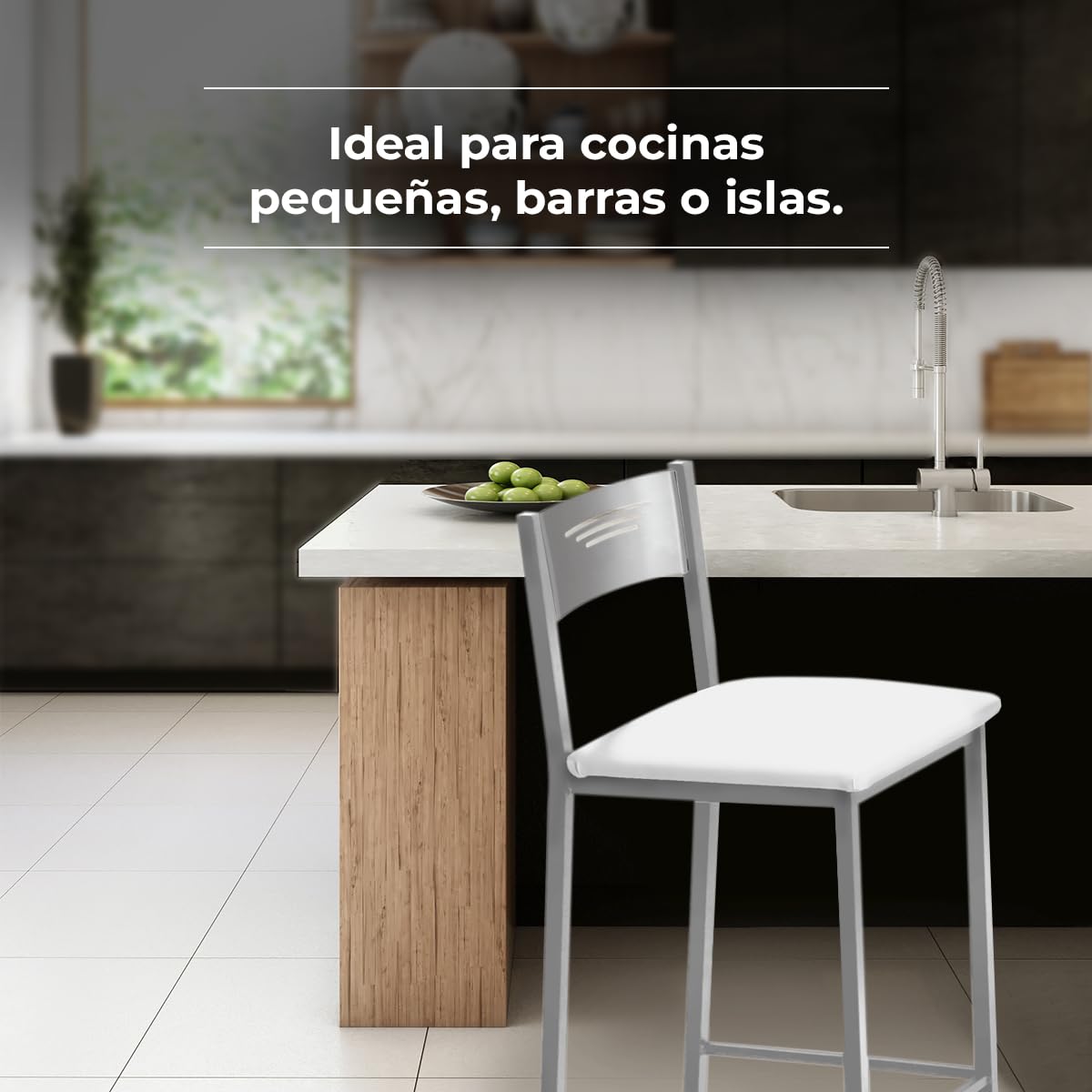 ASTIMESA Taburete Alto de Cocina 70 cms Polipiel Blanco