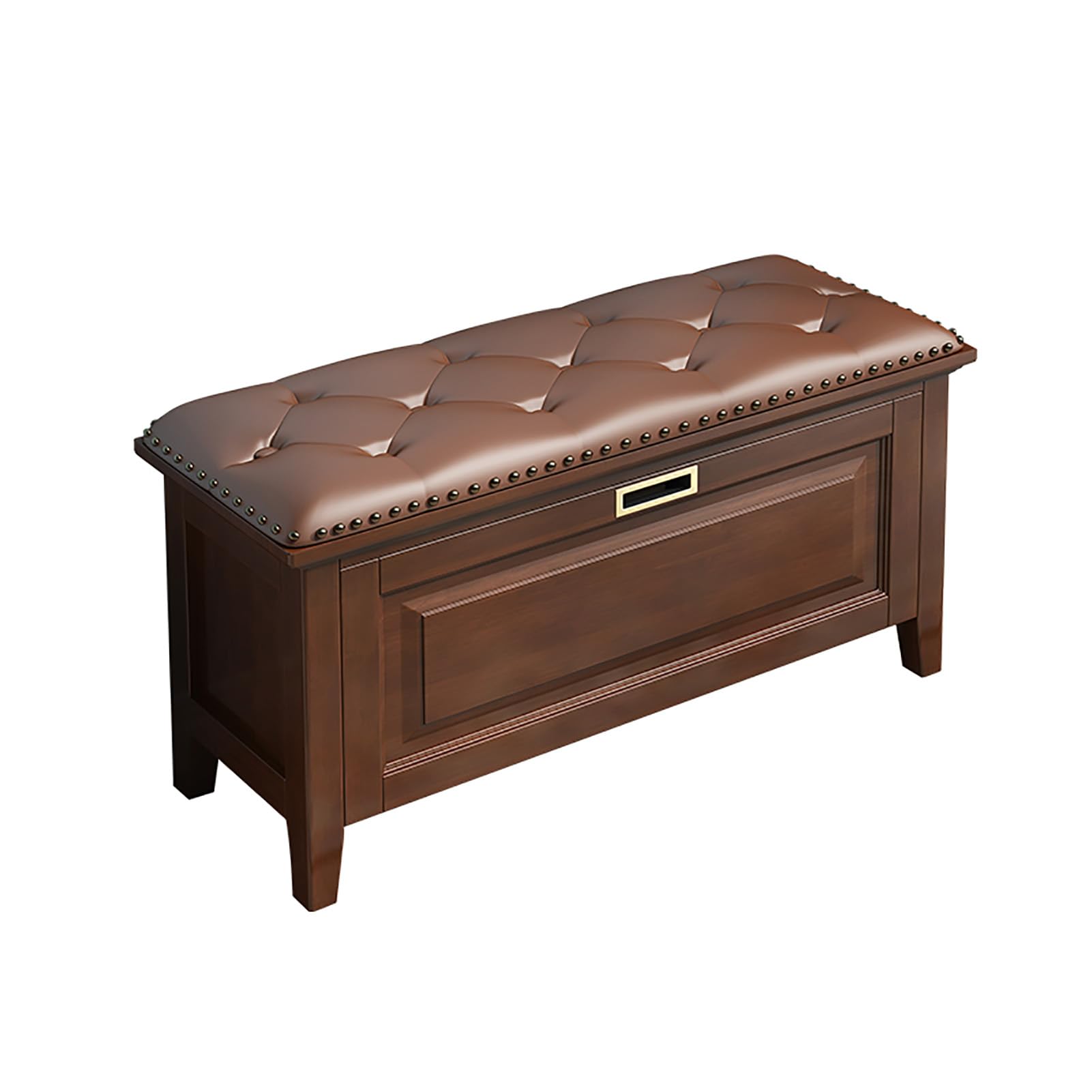 MYUYEE Entryway Shoe Storage Bench With Seat Cushion - Solid Wood Orga Cabinet For Closet Hallway, Flip Drawers, Free Standing Shoe Rack(Walnut-100X35X45Cm)