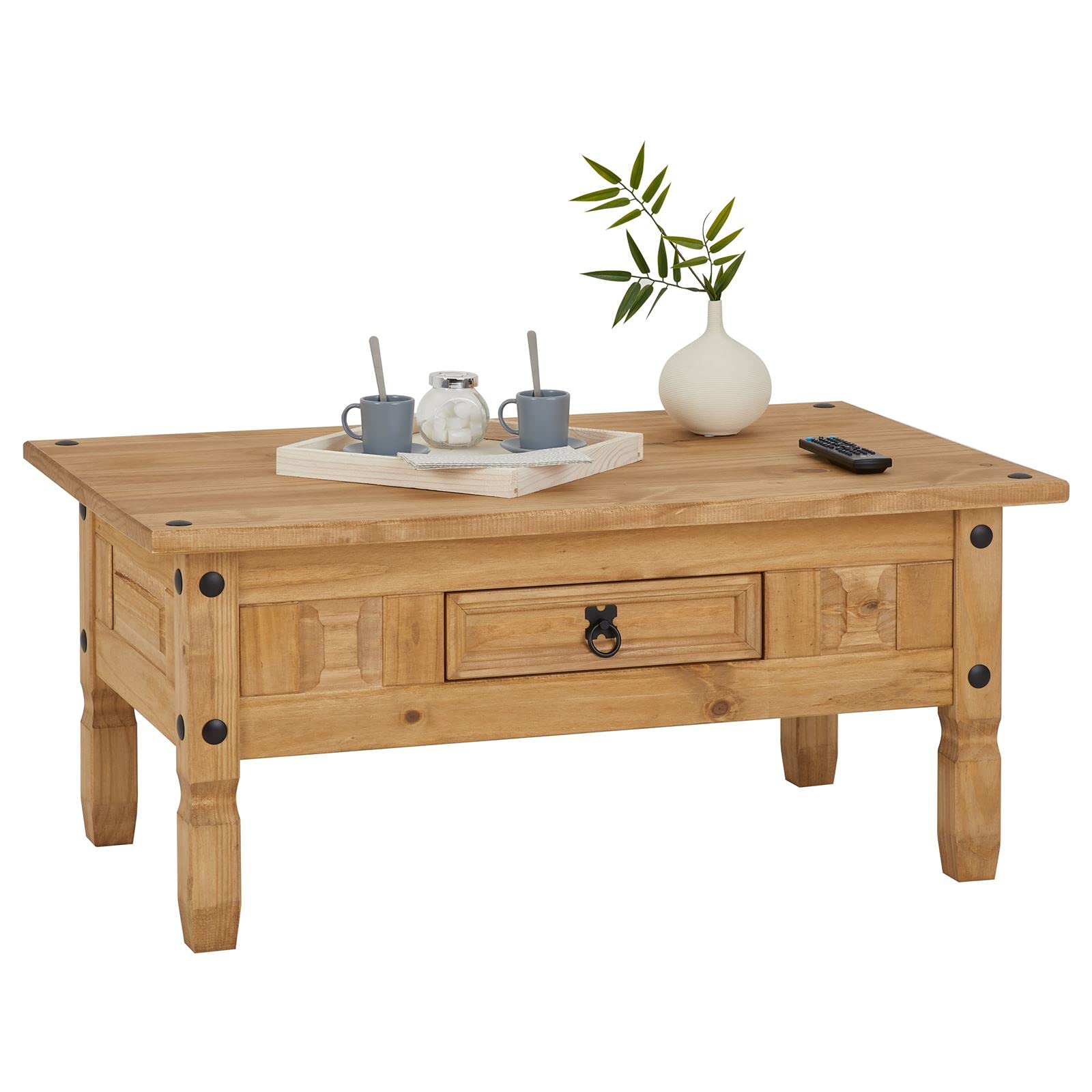 CARO-Möbel Kommode Salsa, Kommode Kiefer massiv gebeizt, mit 2 Schubladen und 2 Türen, Landhausstil, Landhaus, Buffetschrank