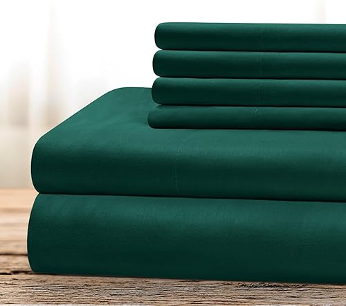 BYSURE Juego de sábanas de lujo para hotel de 6 piezas (tamaño Queen, verde bosque oscuro)  Sábanas súper suaves de 1800 hilos 100% microfibra con