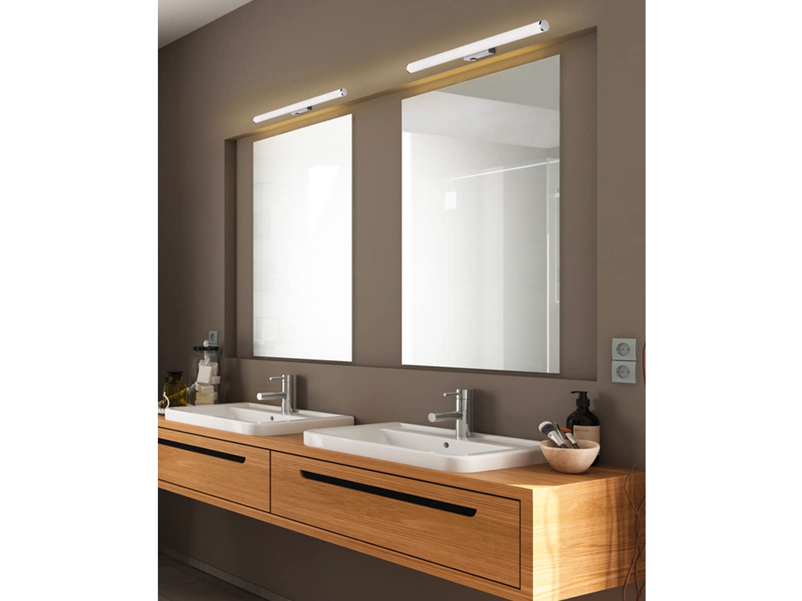 2er SET Bad Wandleuchten mit Schalter in Silber Chrom, Breite 60cm