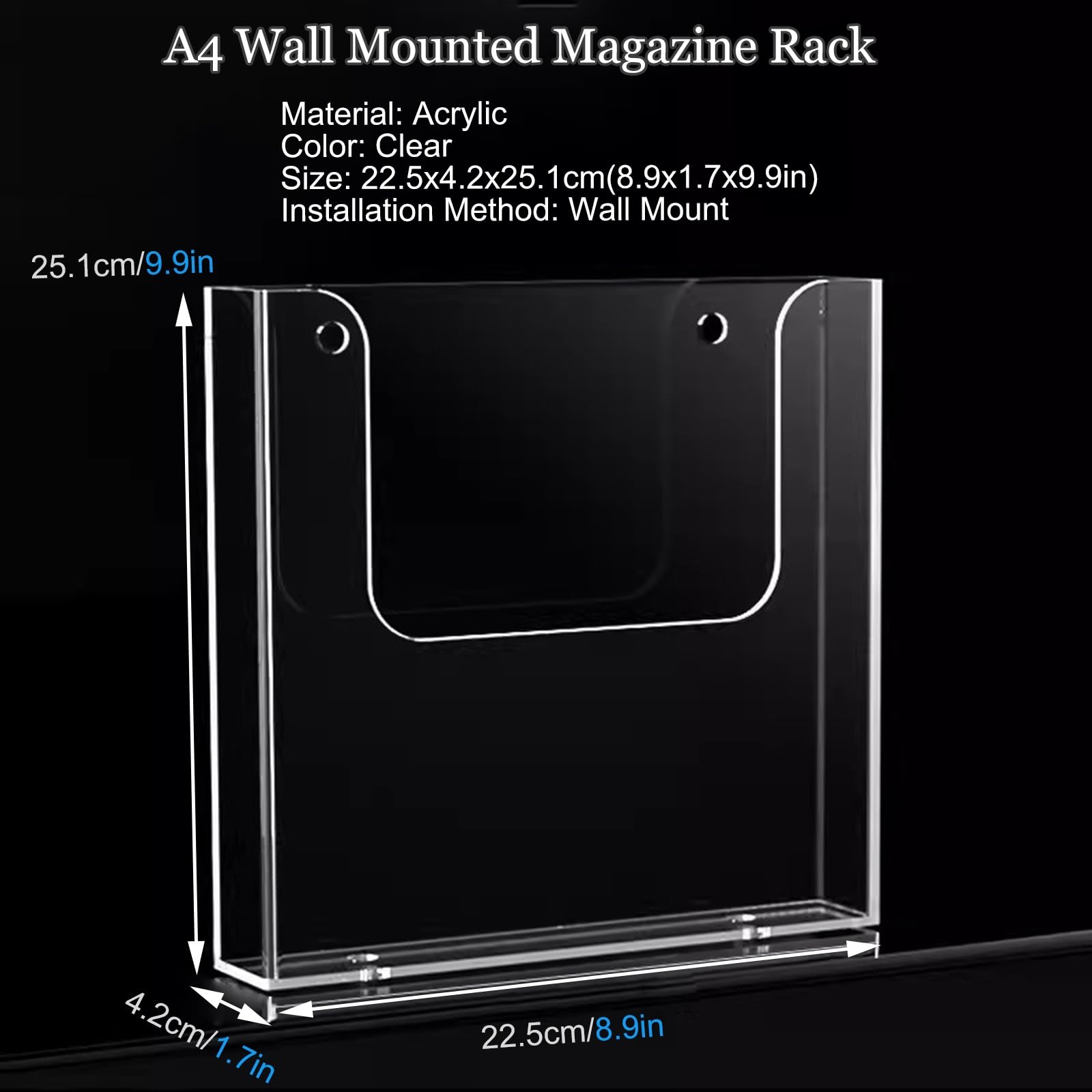Racks Displays Transparenter Prospektständer A4/A5/A6, Offener Zeitschriftenständer aus Acryl zur Aufbewahrung von Zeitungen und Comics, An der Wand montierter Prospekt-Flyerhalter für Büro und Schu