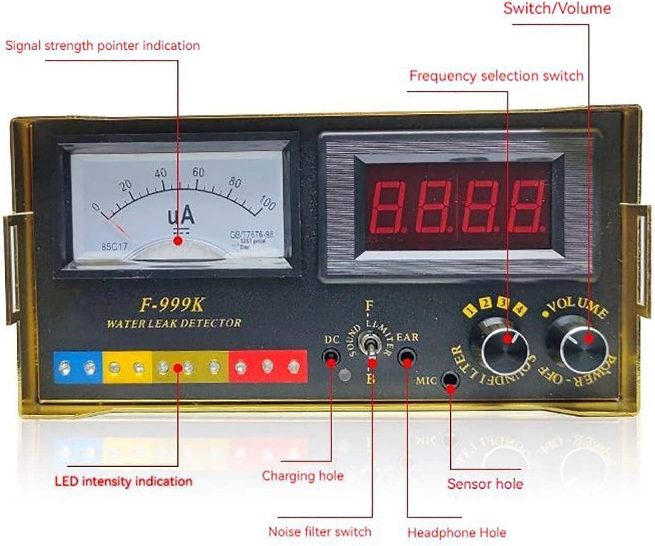 Professional Underground Water Leak Detector - Geophone Sensor, 3m Detection Depth