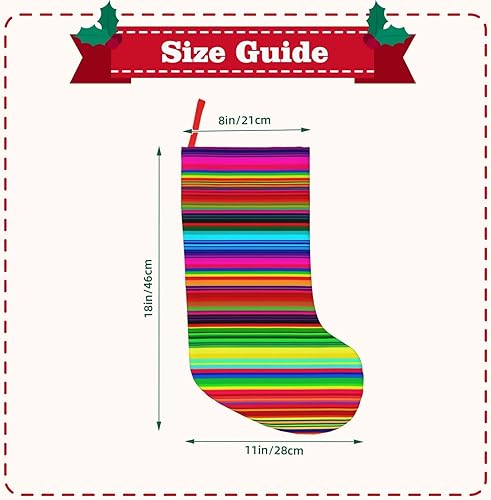 Miniatura 2 de EVANEM Calcetines de Navidad de 18 pulgadas, regalos personalizados para vacaciones, medias de Navidad a rayas mexicanas coloridas para
