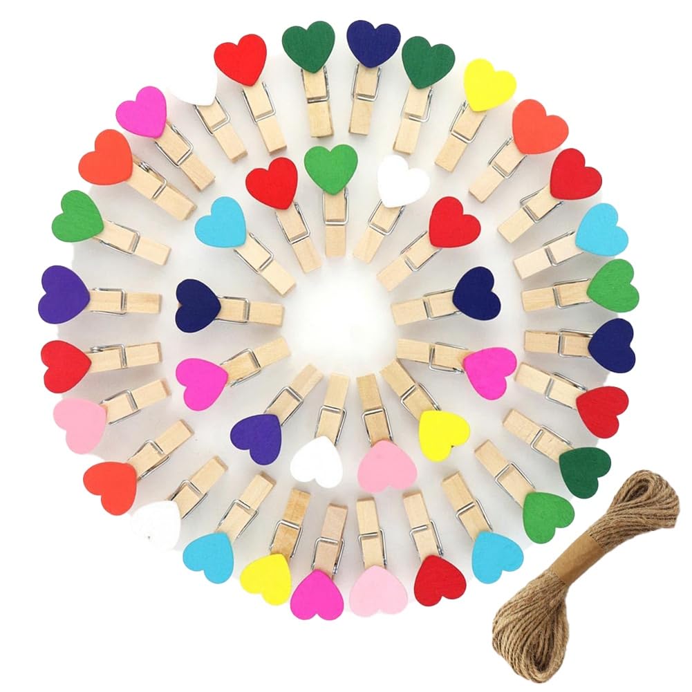 CTRLZS 80 Pieces Wooden Heart Clothespins Mini Heart Photo Clips for Crafts Picture Hanging Display