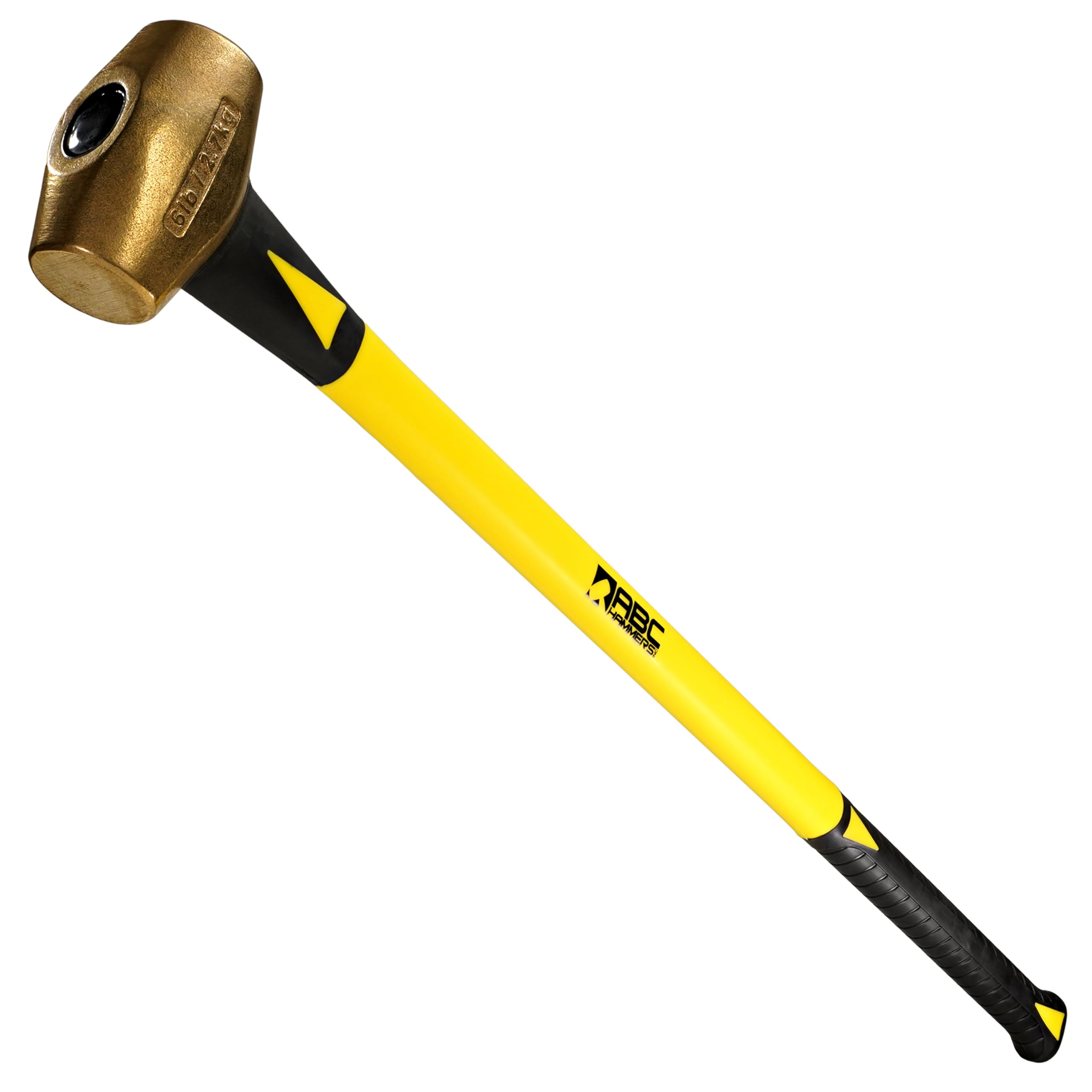 Abc Hammers Yellow Brass Sledge Hammer - 6 Lb. Usa Made Non-Sparking Hammer With 33" Fiberglass Handle & Double Faced Head - Abc6bf
