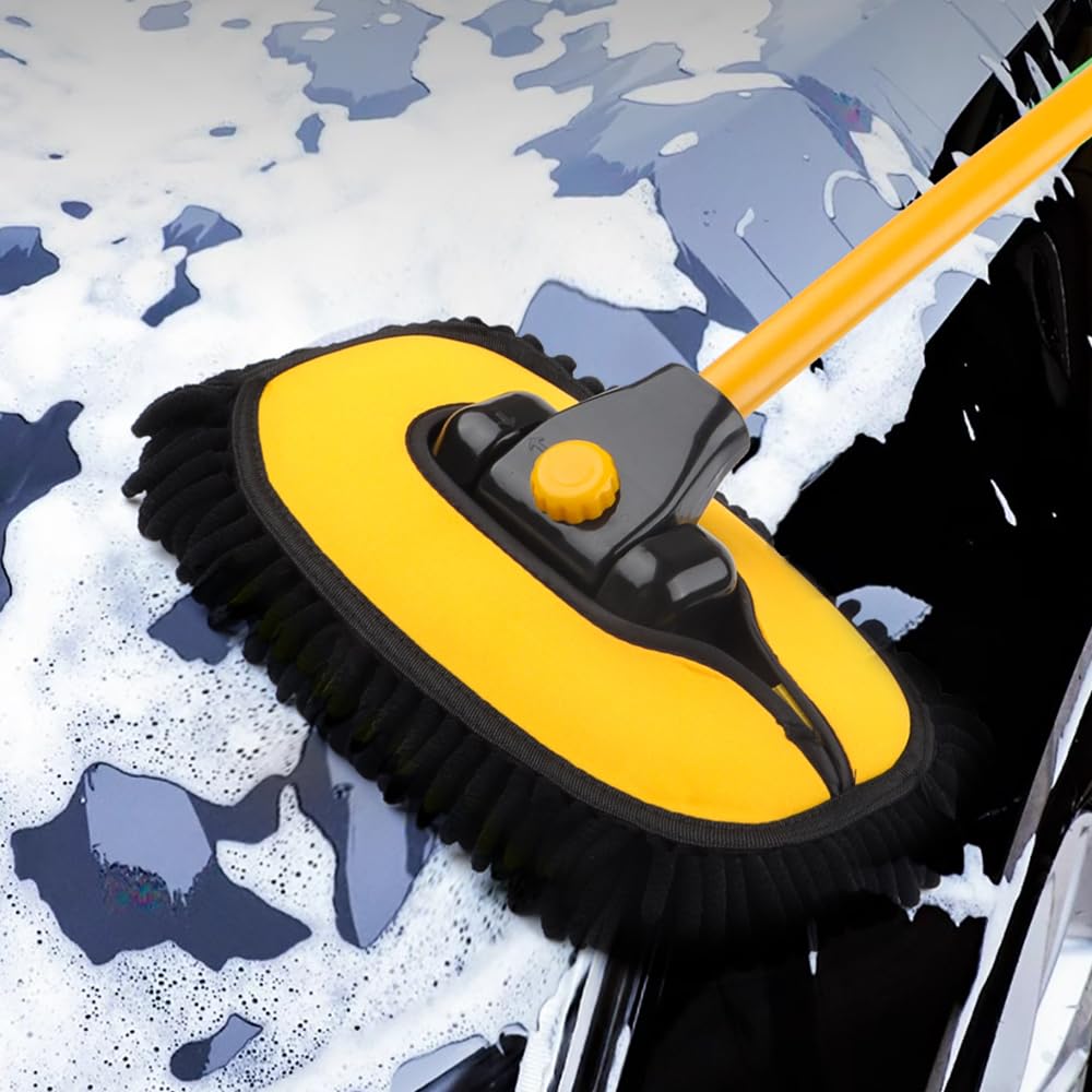 Spazzola Per Lavaggio Auto Con Asta Curva E Estensibile - 43 Pollici, Testina In Microfibra, Per Auto, Camion E Roulotte - Foto 2