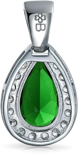 Miniatura 2 de Joyería clásica nupcial con forma de pera grande de 24 x 15 pulgadas, halo de lágrima solitaria AAA, 15 quilates de circonita cúbica, collar