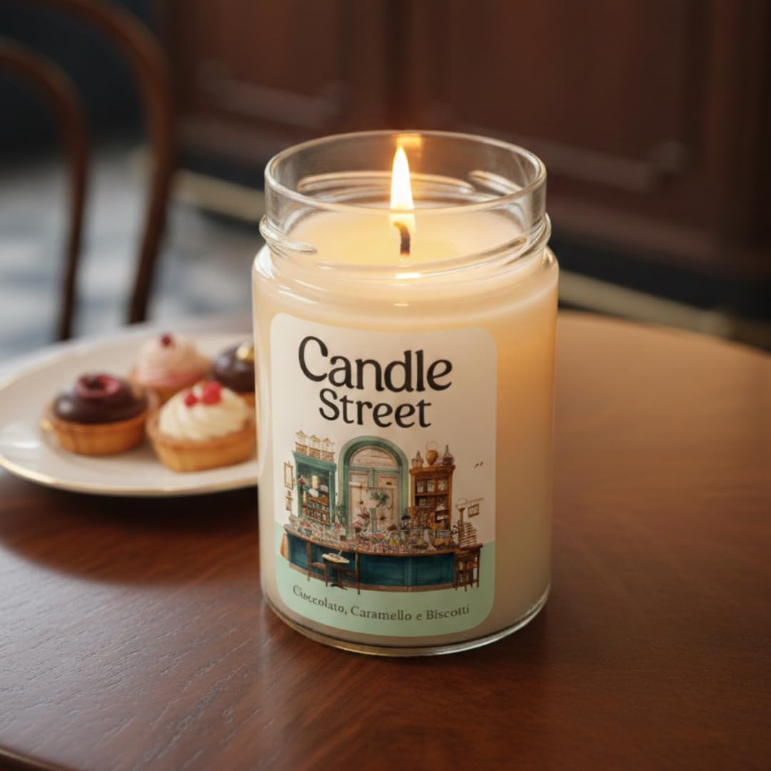 3x2 Candle Street - Set 3 Candele Profumate Grandi 275g | Lunga Durata 60h | Sandalo Patchouli Ambra, Oud Muschio Pino, Cioccolato Caramello Biscotti | Idea Regalo Casa e Relax | Profumo d'Autunno