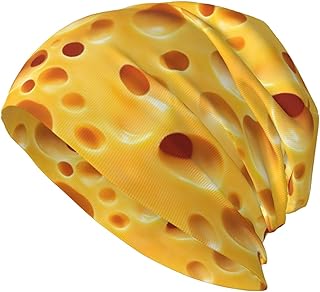 Funny Yellow Cheese Novelty Beanie Chemo Hats Cancer Headwear for Women Men Skull Caps Slouchy Hat