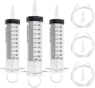 3 PCS 100ml Large Plastic Syringe with 3 pcs 130cm Handy Tubing and Plastic Connections for Scientific Labs, Measuring, Watering, Refilling, Filtration, Feeding