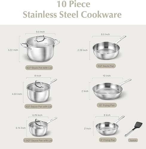 Miniatura 4 de KOCH SYSTEME CS Juego de ollas y sartenes de acero inoxidable, 10 piezas de utensilios de cocina de acero inoxidable para cocina profesional, juegos