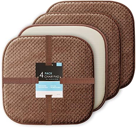 BSAOUTZ Chair Cushion for Dining Room Chair Set of 4, Brown Non Slip Chair Pads with Washable Outer Liner for Kitchen Chair, Office, Rocking Chair, 16x16