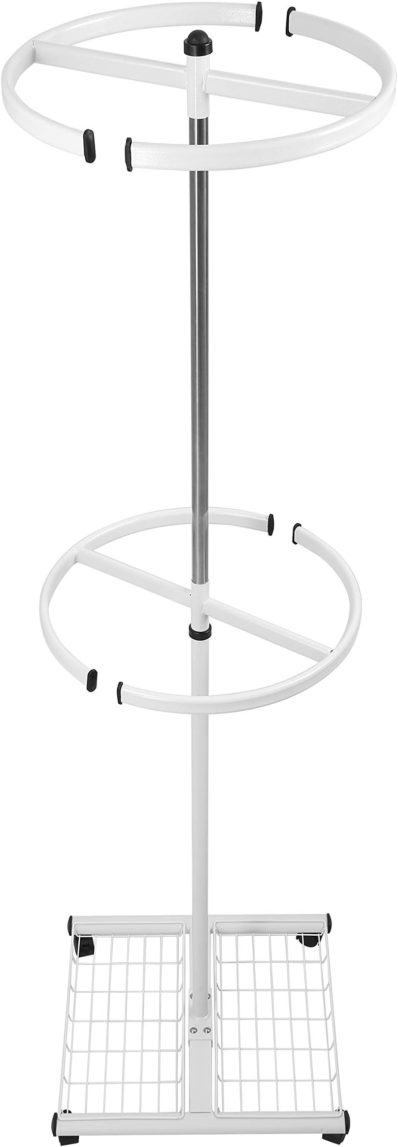 NEUN WELTEN Professional Heavy Duty Clothing Retail Display Stand with Wheels and Basket Shelf - 6ft Garment Dress Shop Rails (White, 3 Shelves)