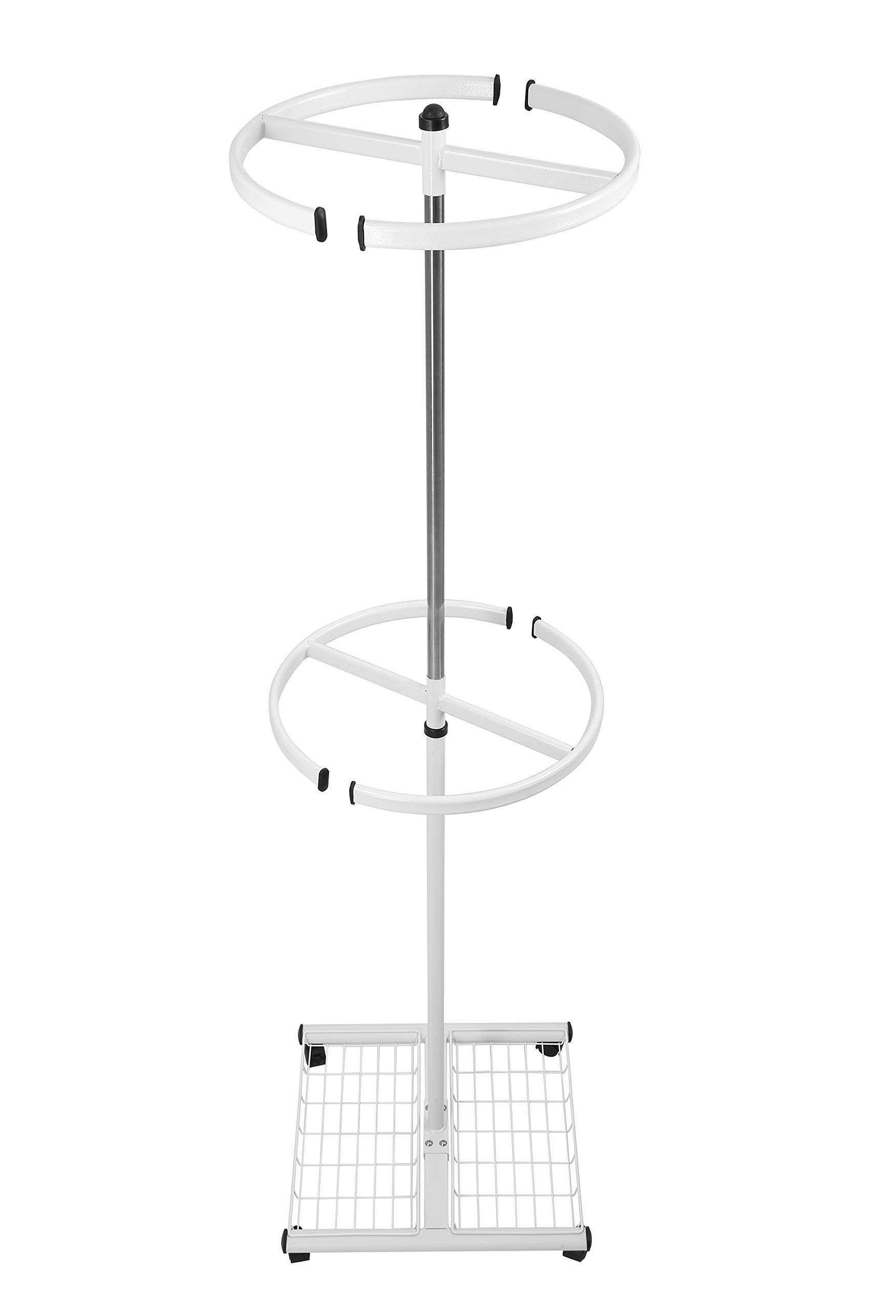 NEUN WELTEN Professional Heavy Duty Clothing Retail Display Stand with Wheels and Basket Shelf - 6ft Garment Dress Shop Rails (White, 3 Shelves)