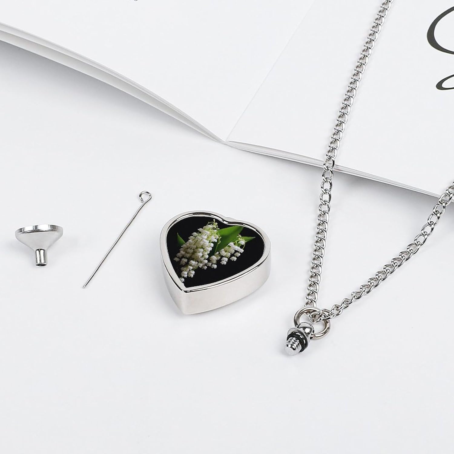 Some Lilies of The Valley Cremation Heart Pet Ashes Necklace image 4