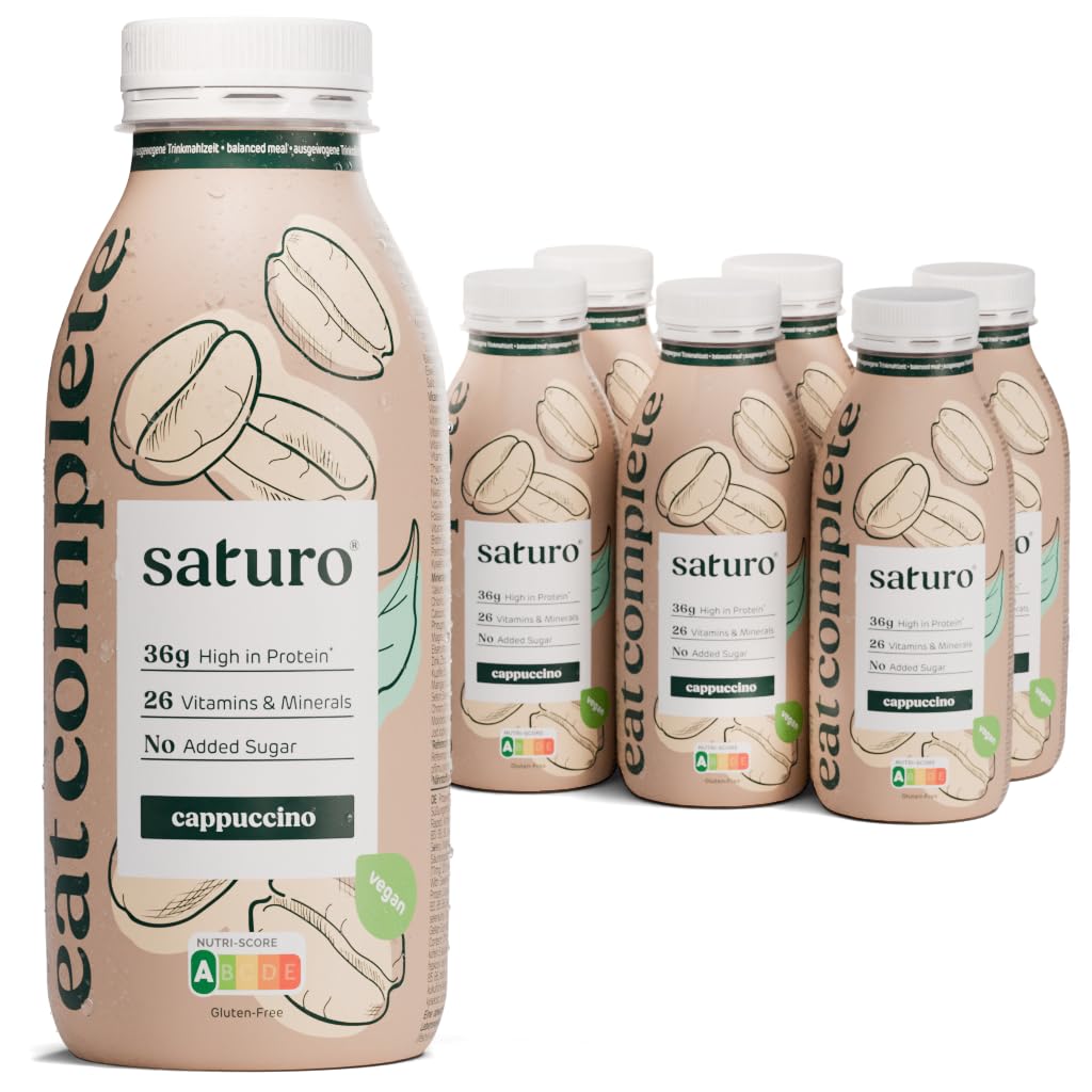 SATUROMeal Replacement Shake Cappuccino | 36 g Protein, sugar-free, 400 kcal | Drinkable Food with Valuable Nutrients | 6 x 400 ml