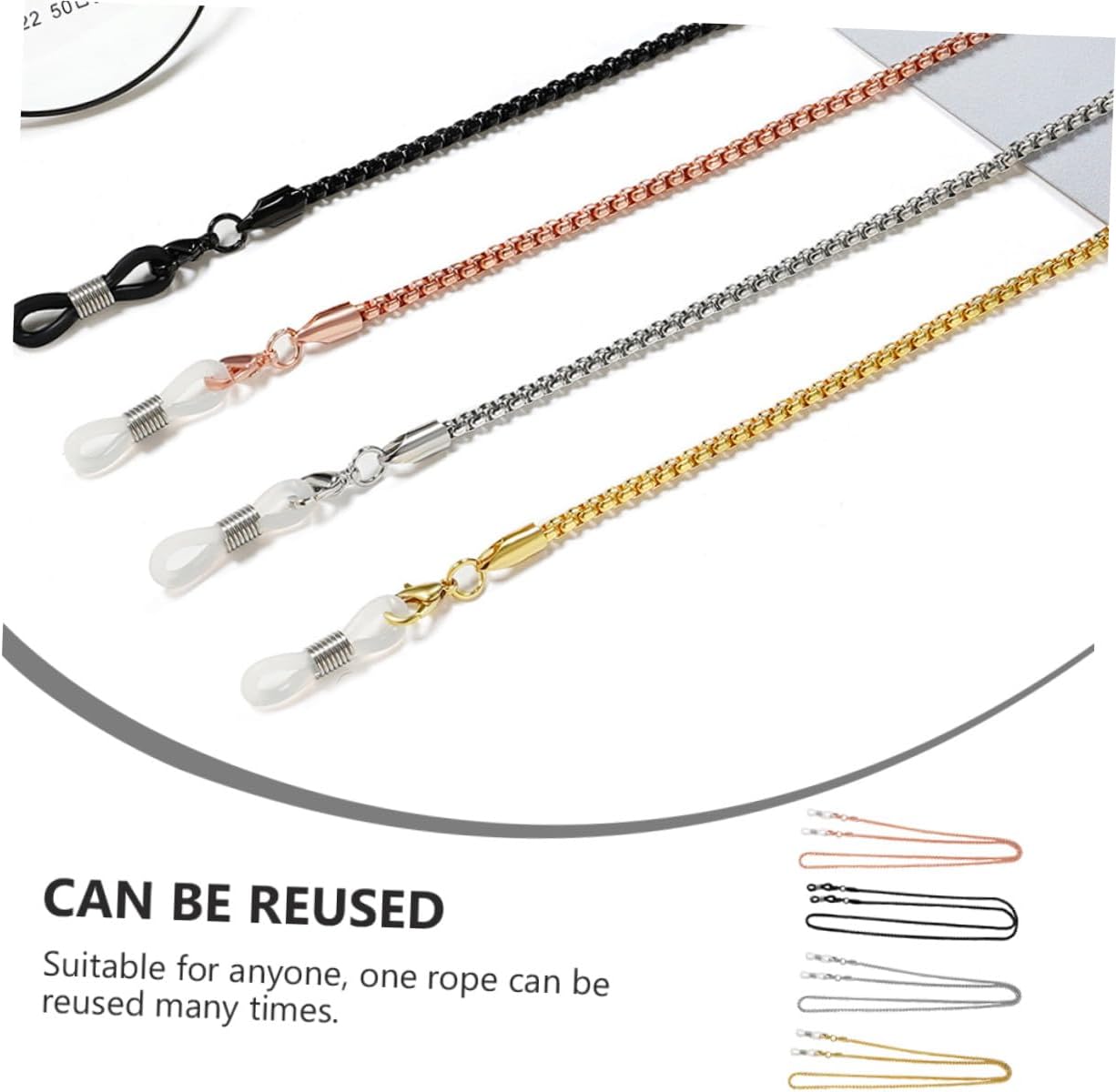 Hemoton Metal Eyeglass Chains 4pcs Non-skid Copper Glasses Rope Strap for Women Men, Versatile Sunglasses Holder Accessory in Black Gold Silver Rose Gold for Daily Use