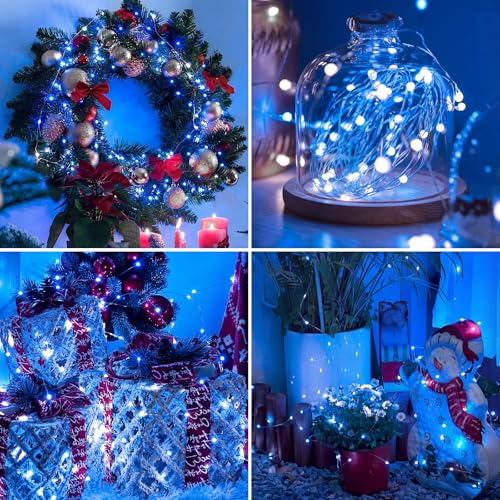 Image of 12 Pack Fairy Lights Battery Operated - 7ft 20 Led Twinkle Lights 3 Modes, Bulk Mini String Lights Waterproof for Mason Jars Vases DIY Party Wedding Decoration Christmas -Blue and White