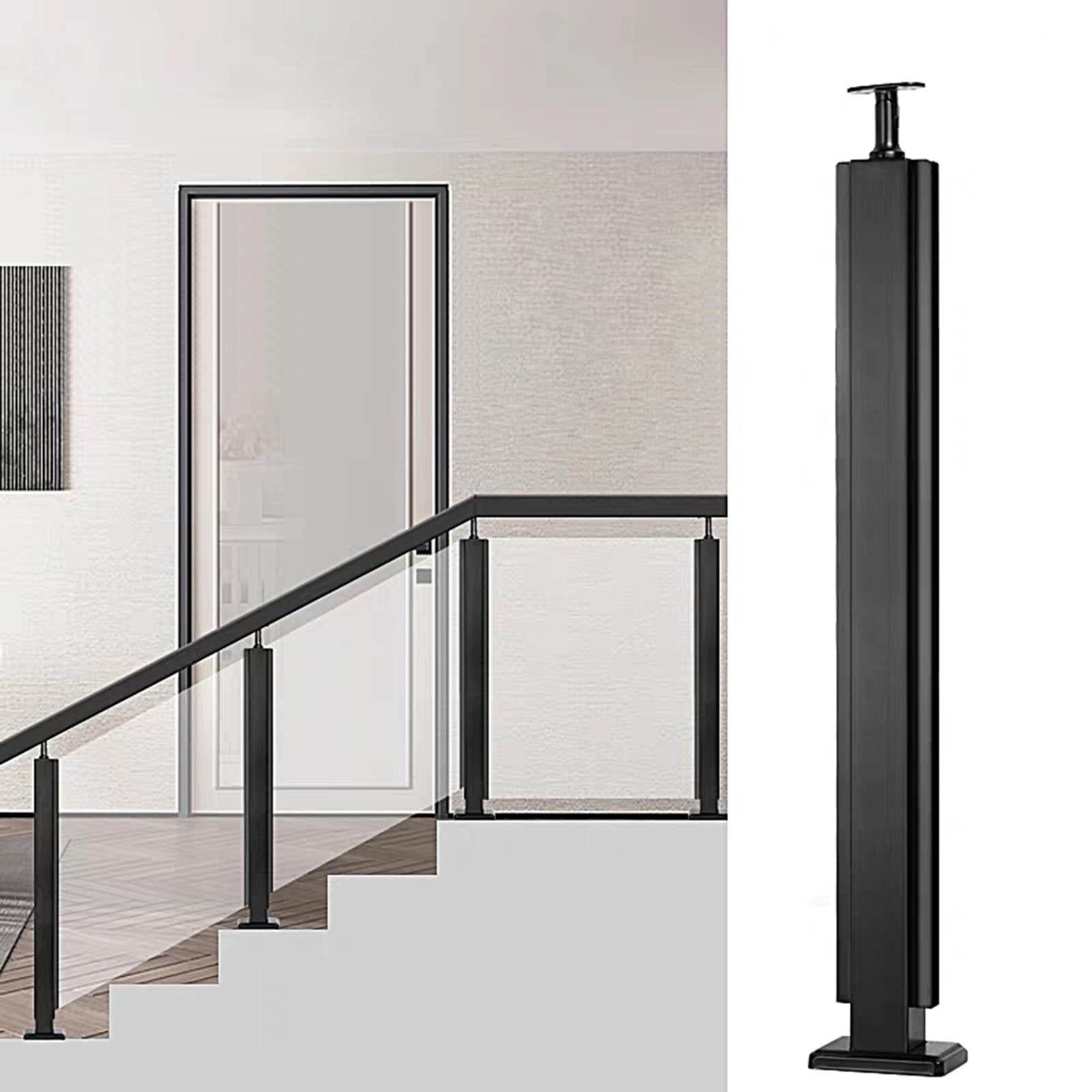 GJZNJYL Glass Railing Post System, Outdoor Patio Deck Balcony Stairs Baluster Divider, 304 Stainless-Steel Glass Panels Deck Railing System, with Slots & Base,Middle Post,95cm/37.4in