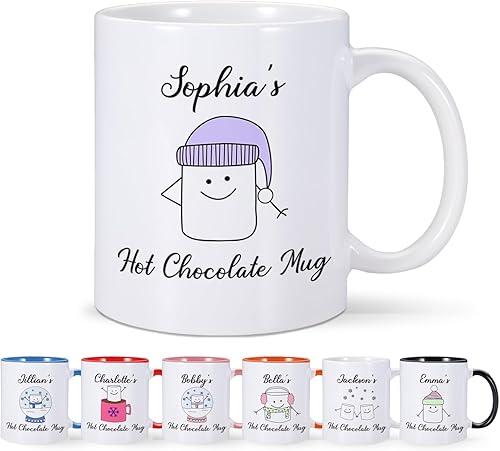 COLBEAR Taza de café de Navidad con nombre personalizado, cerámica de 11 onzas, taza de cacao caliente personalizada, regalo para niños, apto para