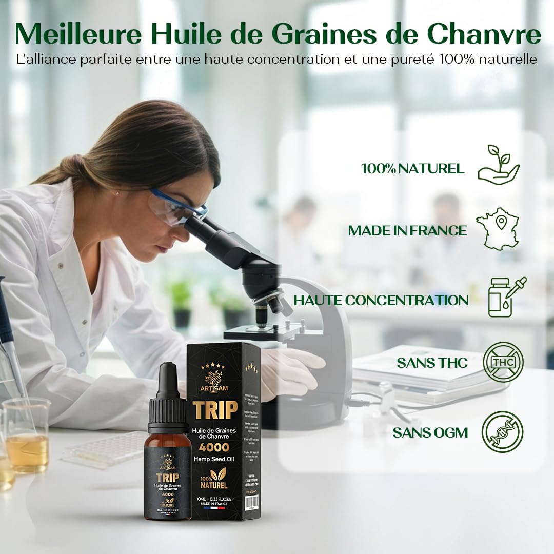 ARTISAM Huile de Graines de Chanvre Bio 4000 – Pressée à froid – Goût Neutre – Routine Bien-Être – Idéale Concentration & Détente – Vegan (Huile de graine de chanvre 4000)