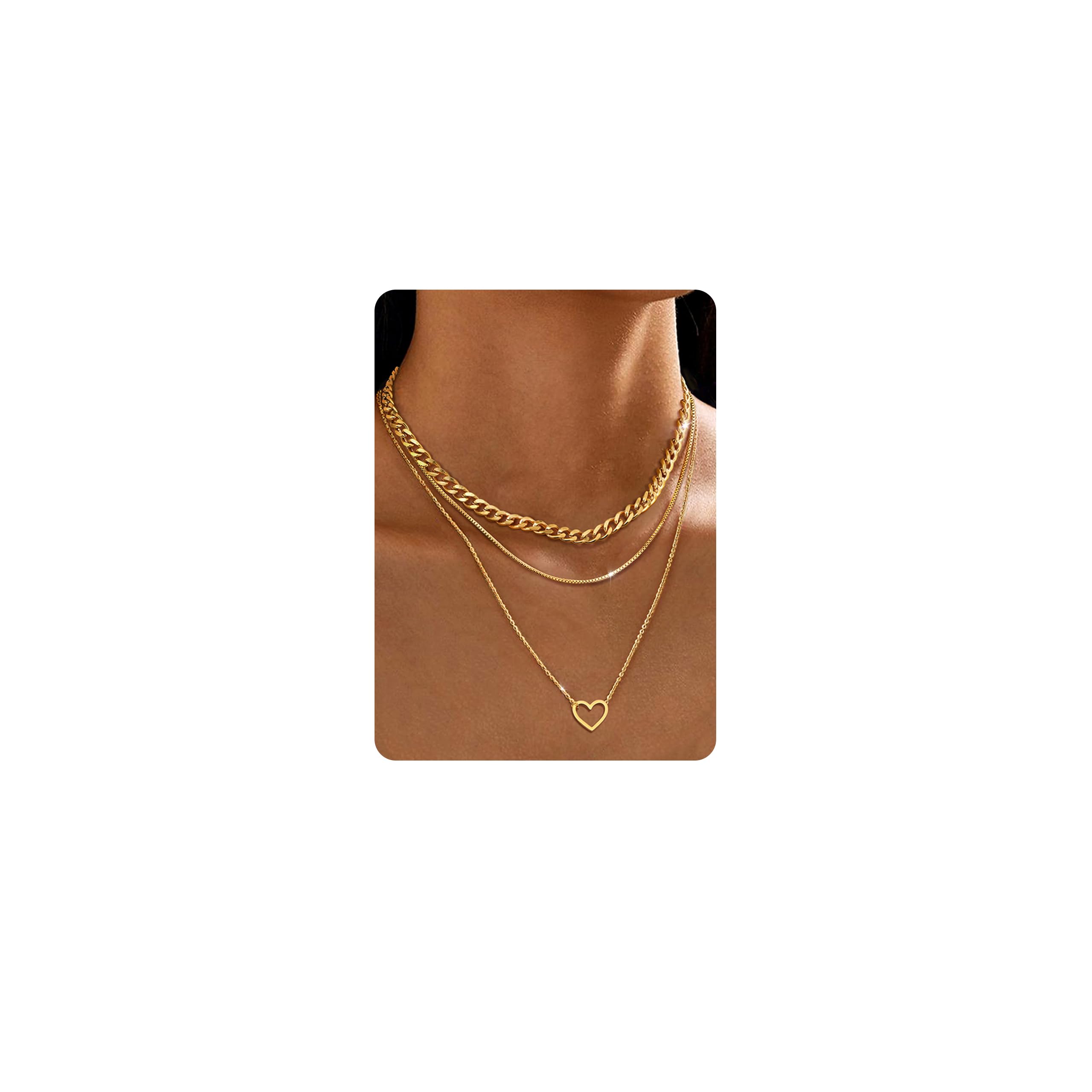 Pack De 3 Collares De Acero Inoxidable Para Mujer - Con Colgante Corazón, Gargantilla Dorada Y Cadena, Longitud Ajustable, Ideal Para Regalo