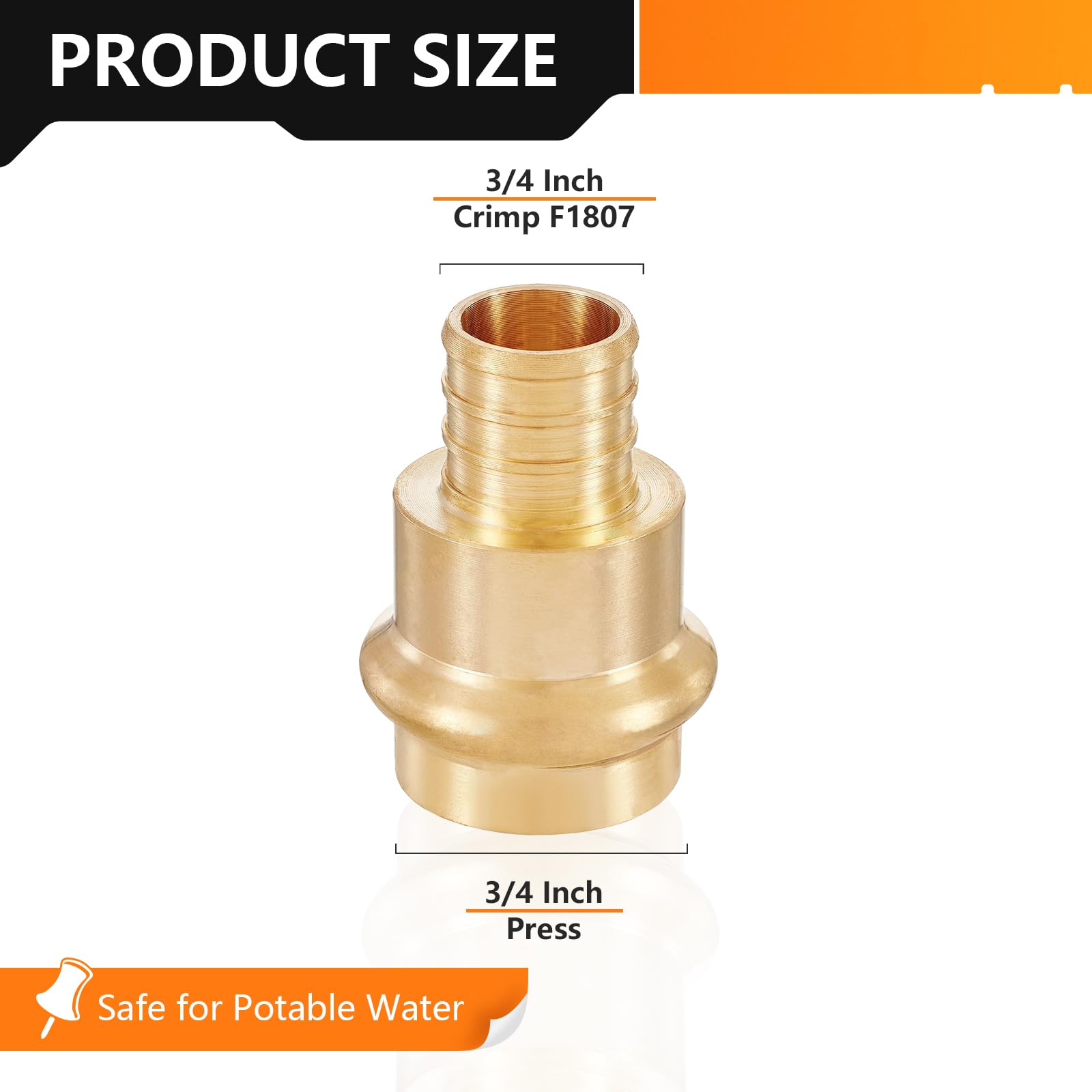 HeSun Lot de 10 adaptateurs de raccord à sertir en laiton, raccord à sertir 1,9 cm x 1,9 cm PEX F1807, laiton LF
