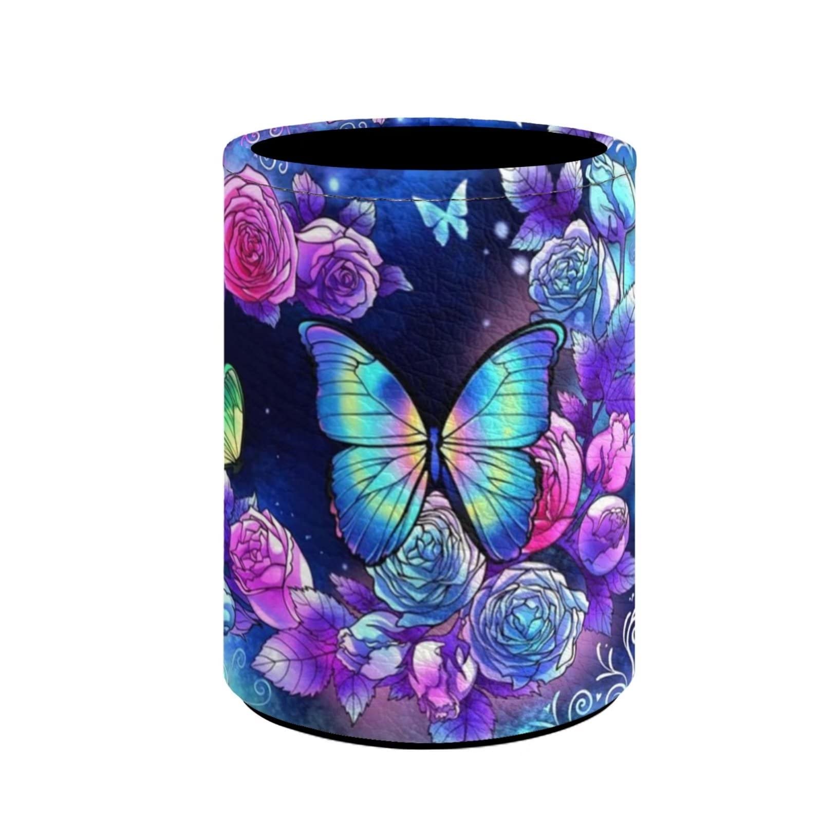 chaqlin Butterfly Rose Pen Holder for Desk Decorative,Purple Butterflies Floral Pencil Holder Women Makeup Brush Holder Stand Cup Pot for Desk Accessories