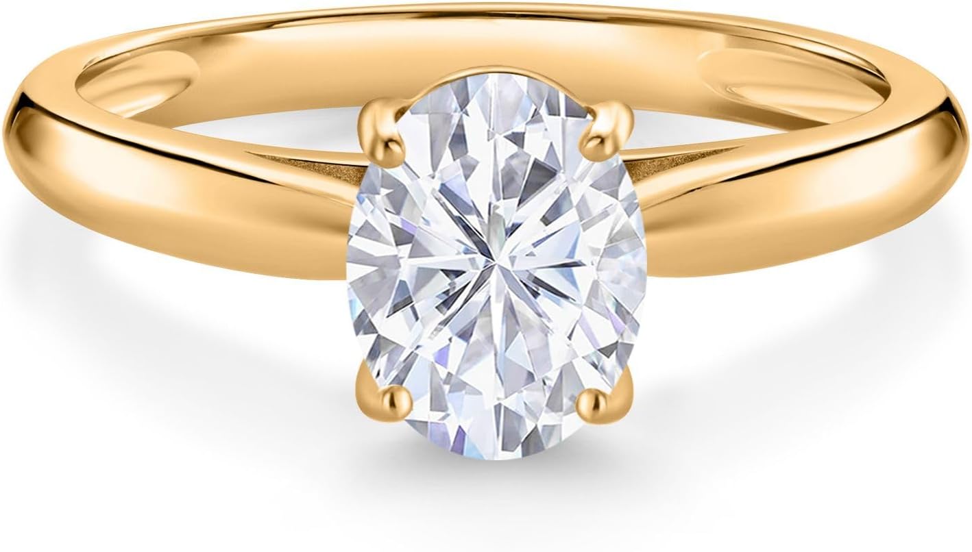 Gem Stone King 10K Yellow Gold Gemstone Birthstone Solitaire Engagement Ring | Oval 8X6MM | Wedding Anniversary Promise Gold Ring For Women | Sizes 5, 6, 7, 8, 9