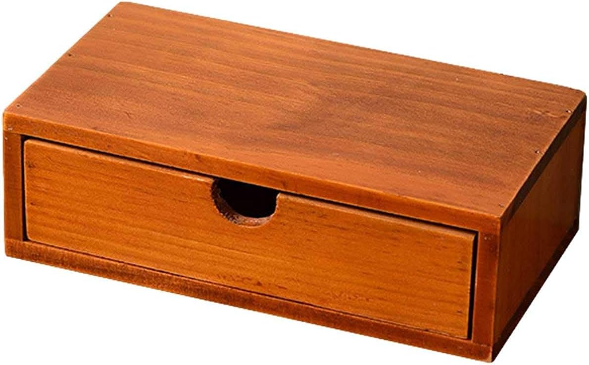 Antique Style Desk Wood Storage Box Multifunctional Storage Box Desktop Drawer Debris Cabinet for Home Kitchen Bedroom Office-Large