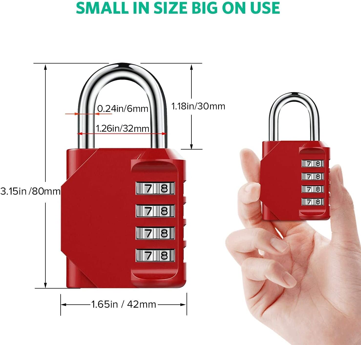 Combination Padlock Locker Lock, 4 Digit Combo Lock for Locker, Gym, School, Luggage, Gate, Suitcase, Bike, Shed, Storage - 2 Pack Red
