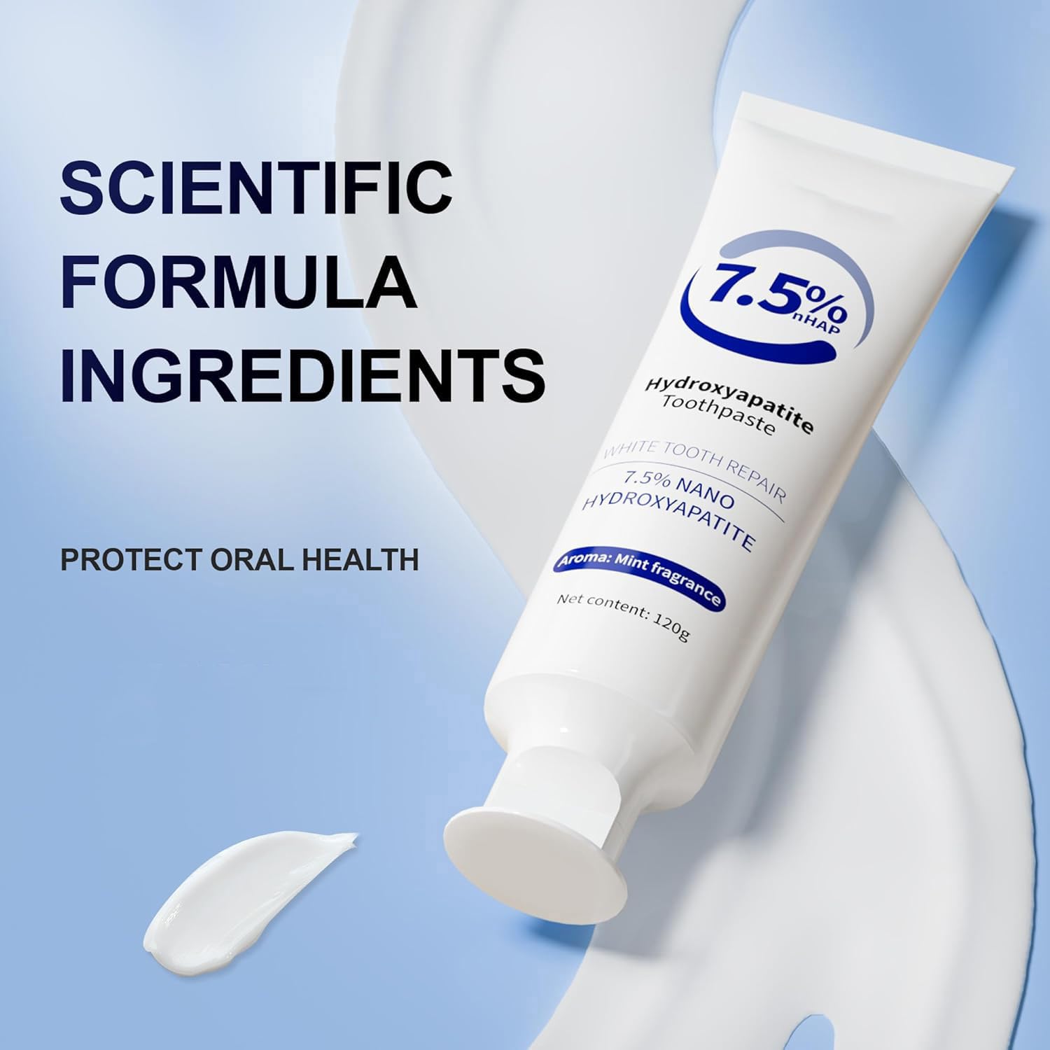 7.5% Hydroxyapatite Toothpaste, Hydroxyapatite Toothpaste for Advanced Enamel Protection, Fluoride-Free Toothpaste for Sensitive Teeth, Gentle Mint,Fresh Breath