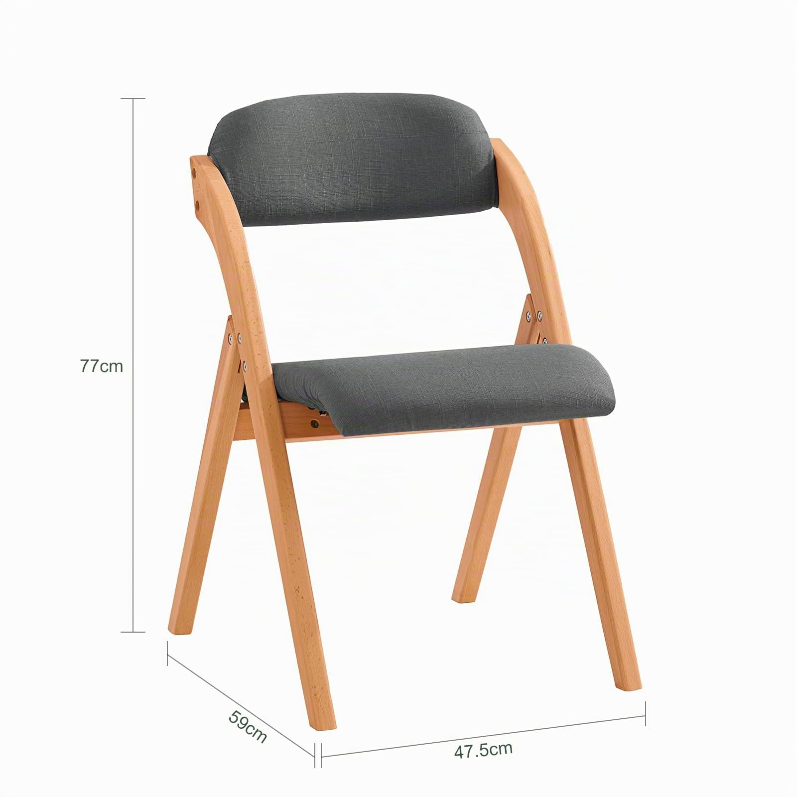 SoBuy Silla Plegable de Madera Acolchada, montada, 47,5x77x59cm, Cocina | Silla Plegable Interior ergonómica, compacta, funda extraíble/lavable, carga de 120 kg, comedor/balcón/oficina, FST92-SG