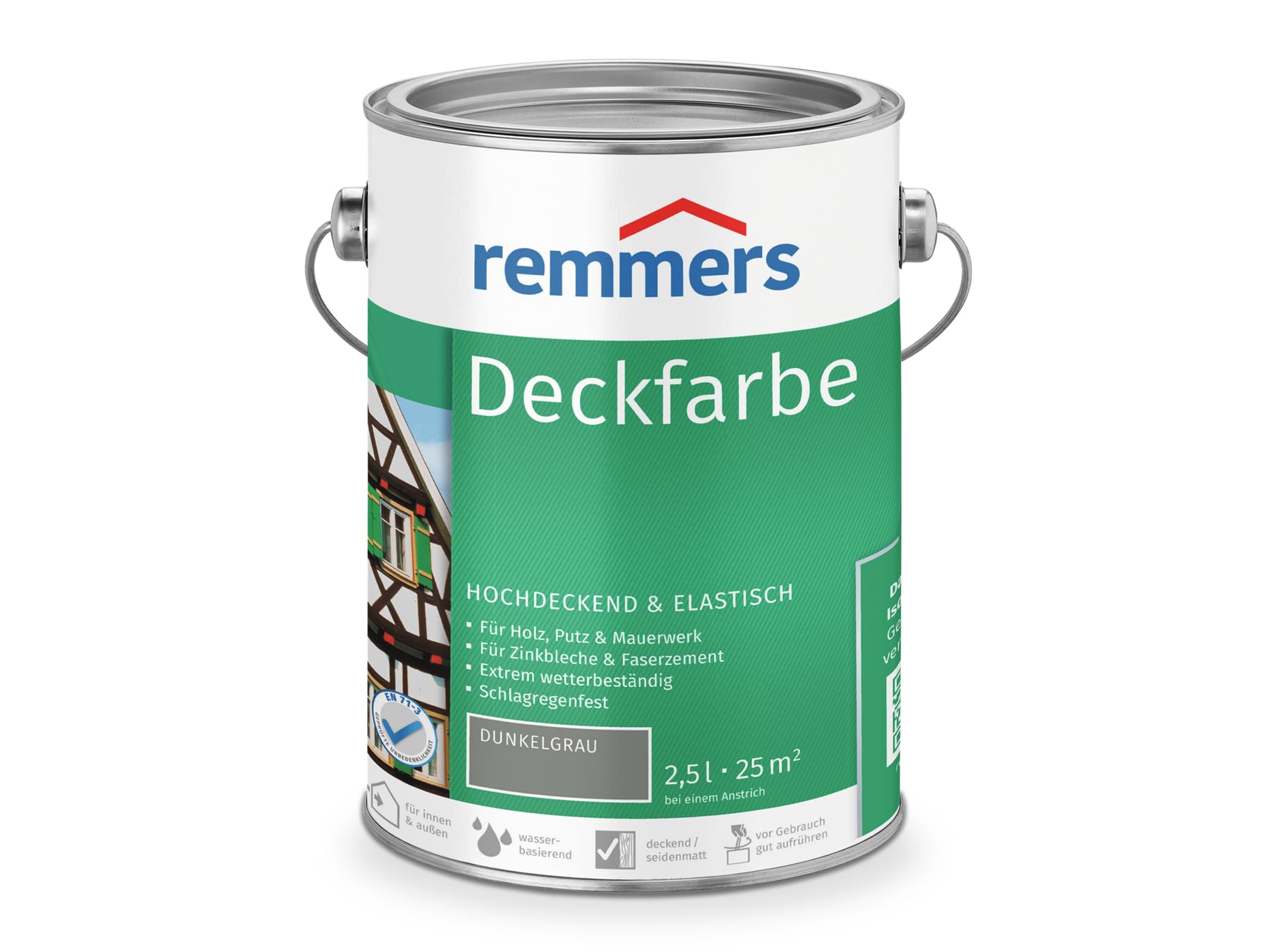 Remmers Finishing Paint Dark Grey, 2,5 litres, Water-Based Finishing Paint for Interior and Exterior use, Weather Protection Paint for Wood, zinc, Mineral and Many Other substrates