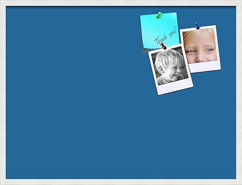 PinPix Tablero de anuncios de corcho de 40 x 30 pulgadas. Este tablero decorativo enmarcado viene con diseño pastel azul marino y marco blanco