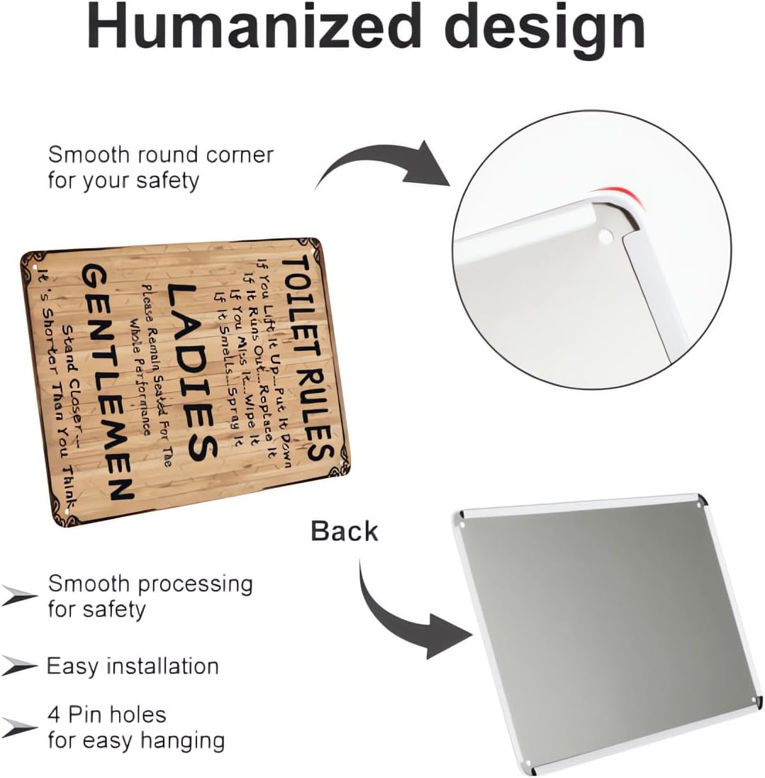 Funny Toilet Rules Warning Metal Tin Sign Funny Bathroom Rules Decor Signs Funny Toilet Signs If You Lift It Up Put It Down for Bathroom Restroom Laundry Room Home Vintage Wall Decor 8x12 inch - Image 3