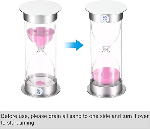Miniatura 9 de PATIKIL Temporizador de arena de 45 minutos, reloj de arena con cubierta de plástico, vidrio de arena para juegos, cocina, recuerdos de fiesta,