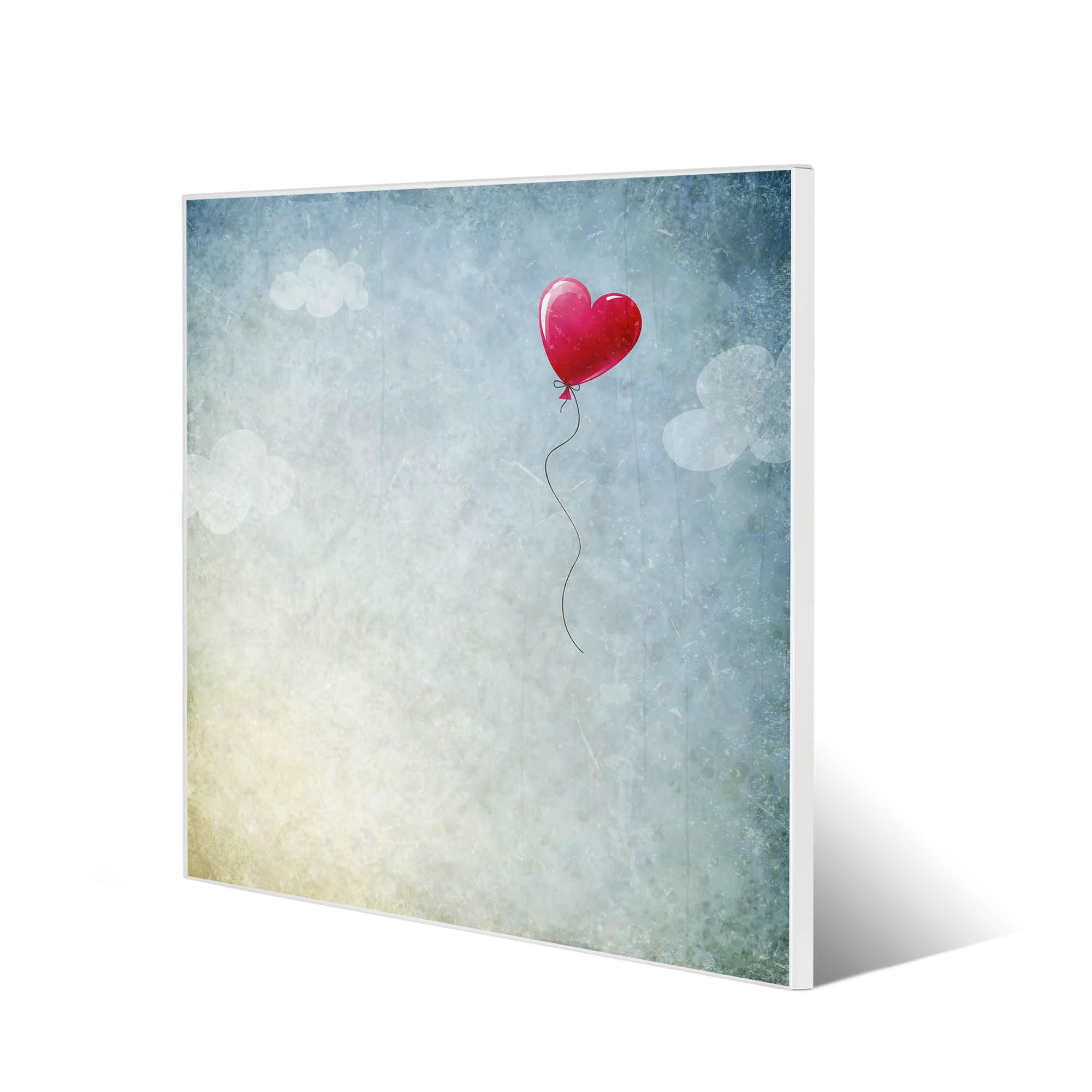 banjado Magnettafel 50 x 50 cm/Magnetwand aus Metall/Magnetpinnwand als Memoboard/Pinnwand Magnettafel Küche, Büro, Kinderzimmer inkl. 4 Magnete & Montageset - Motiv Herzballon