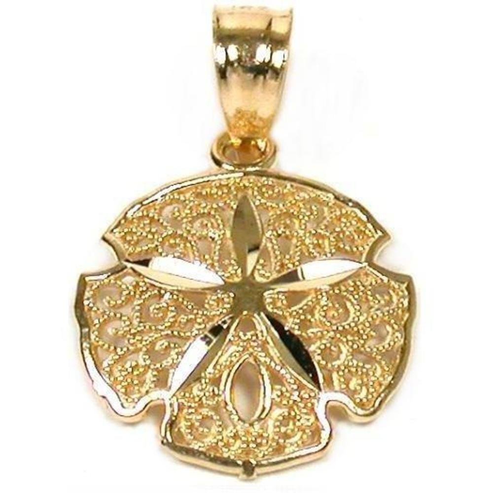 FindingKing 14K Yellow Gold Sand Dollar Pendant Charm