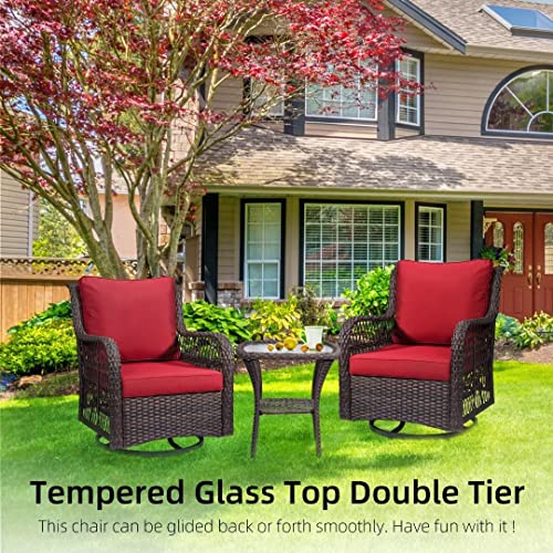 Lingstar 3 Pieces Patio Set Outdoor, Bistro Set With 2 Wicker Swivel Rocking Chairs And Matching Side Table, Space Saving Furniture Sets For Yard And Bistro (Red) #TOP4